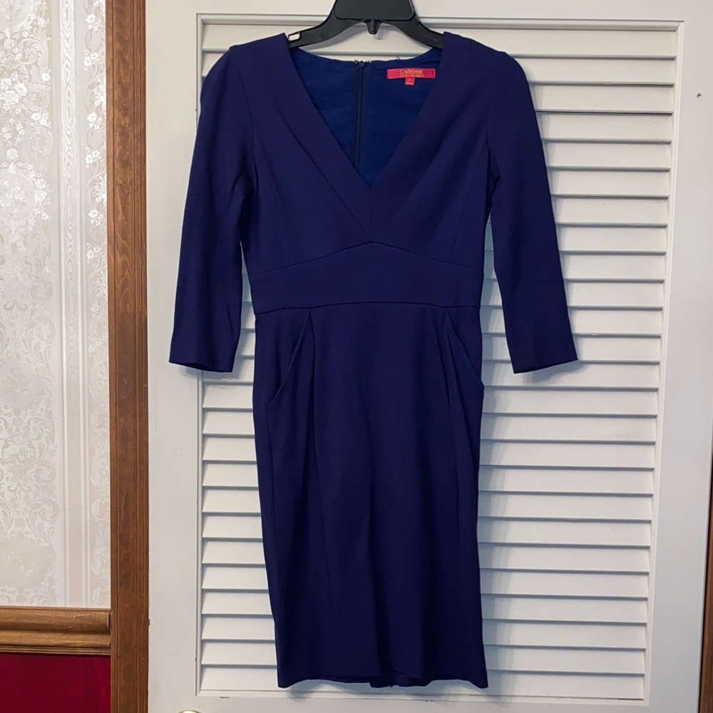 Catherine Malandrino Navy V-neck 3/4 sleeve Ponte Dress 0